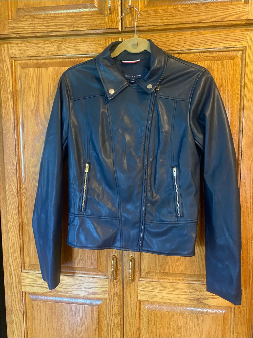 Tommy Hilfiger Black Faux Leather Moto-Style Jacket